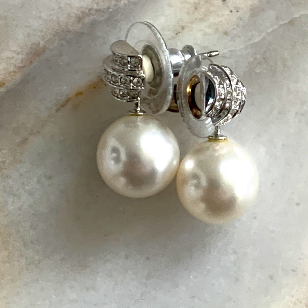 Swarovski Pearl and Crystal Stud Earrings - Silver